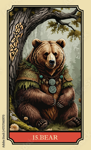 Bear. A comic-style fantasy card from the Lenormand Oracle deck. The classic 5:3 ratio for divination cards