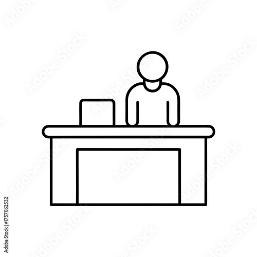 Person sitting at desk with box outline minimalist on transparent background