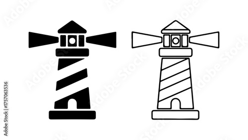Lighthouse icons with outline and solid fill