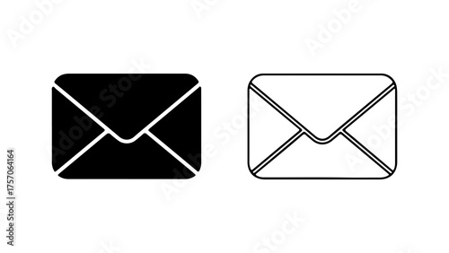 Envelope icons with outline and solid fill with transparent background