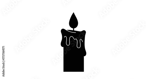 Silhouette of a single burning candle with dripping wax evokes atmosphere of warmth light and contemplation isolated on white background