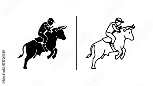 Rodeo cowboy riding bull with transparent background