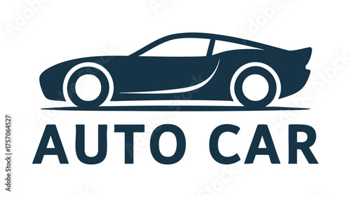 Sleek dark blue sports car silhouette with auto car text for automotive branding