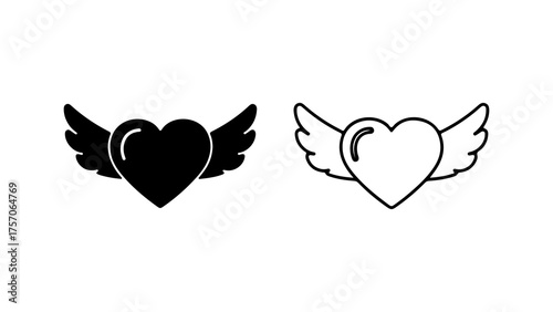 Winged heart icon with transparent background