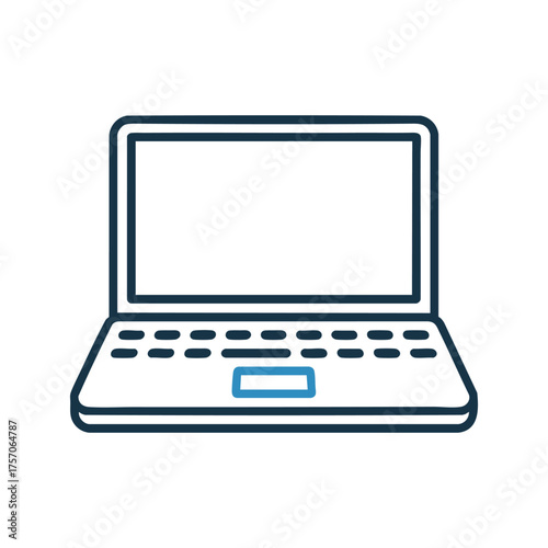 Modern laptop computer open screen keyboard and touchpad simple line art icon