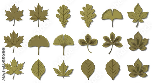 Paper‑Cut Autumn Leaves Icon Pack - Layered Maple, Oak, Ginkgo, Chestnut Vector