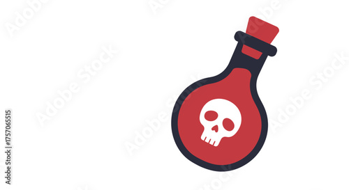 Poisonous potion bottle with skull and crossbones symbol emitting a dangerous red glow representing hazard and warning for medical or halloween themes isolated on white background