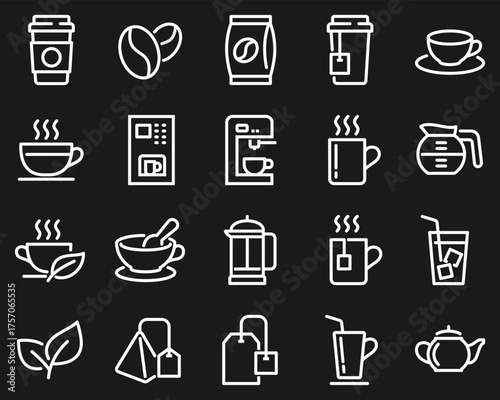 Simple Set of Coffee and Tea Related Vector Line Icons