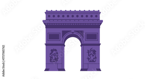Iconic parisian arc de triomphe monument depicted in a vibrant purple hue isolated on a clean white backdrop isolated on white background