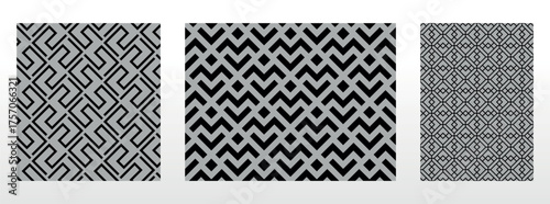 Geometric set of seamless black and gray patterns. Simple vector graphics