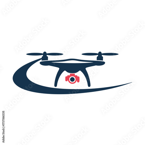 Modern drone logo design with camera icon and swoosh for aerial photography services