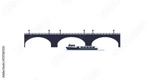 Iconic city bridge architecture over waterway with boat traffic a timeless landmark scenic urban landscape isolated on white background