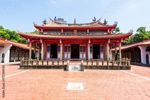 Old building view of the Confucius Temple in Hsinchu City, Taiwan. This is a historical heritage with a Chinese-style building that is over a hundred years old.
