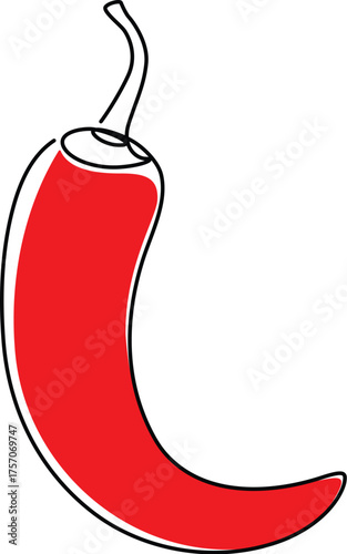  Minimalist continuous line art chili pepper illustration.