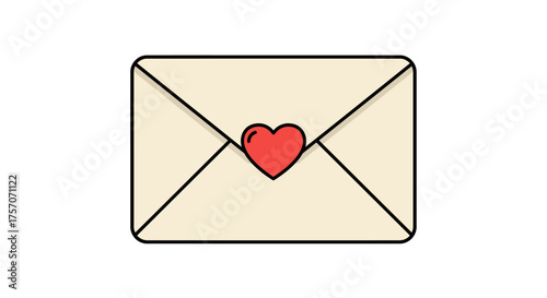 Sealed envelope with heart wax seal symbol expressing love and affection for valentine's day or romantic correspondence isolated on white background