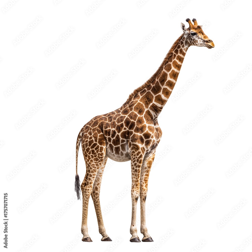 Naklejka premium Giraffe right-facing side profile isolated