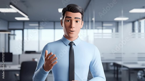 Animated Male Character in Office Setting