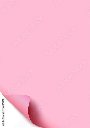 Pink Paper Sheet with Curled Edge Isolated on Transparent Background.