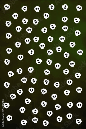 White Skulls Pattern - vector illustration
Vector pattern of doodled white skulls on a green background.