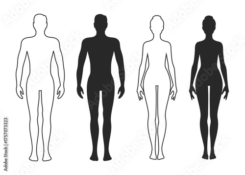 Man and woman human body silhouette outline figure stock illustration.