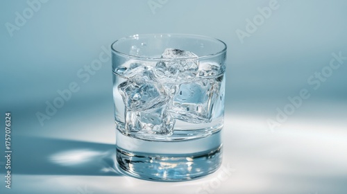 Wallpaper Mural Clear glass filled with ice cubes and water on a light background in a serene setting Torontodigital.ca