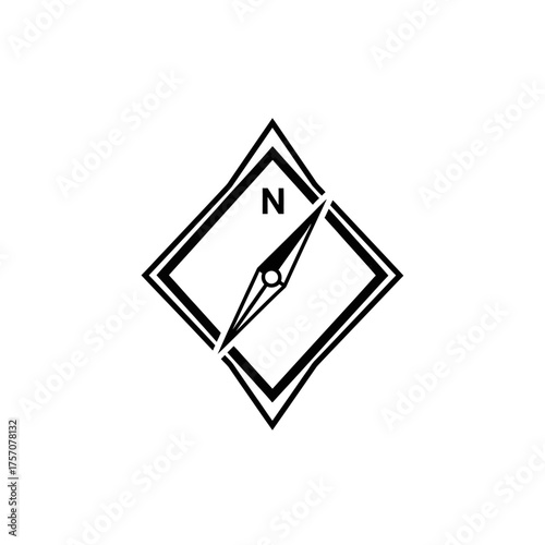 Compass Rose Icon with North Indicator in a Diamond Frame.