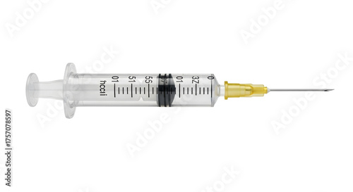 Tableau sur toile Isolated hypodermic syringe with needle, filled to the 3