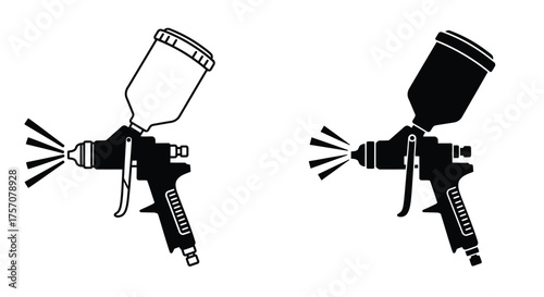 Two spray guns in black and white showing spray patterns clearly