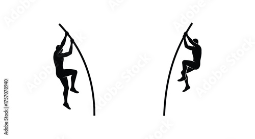 Athletes in silhouette performing a pole vaulting jump motion