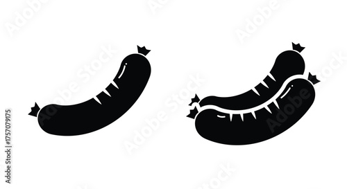 Two black silhouette images of sausages a simple food illustration