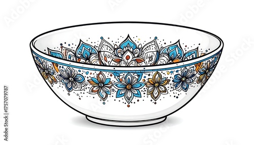 Ornate ceramic bowl with intricate floral and geometric designs