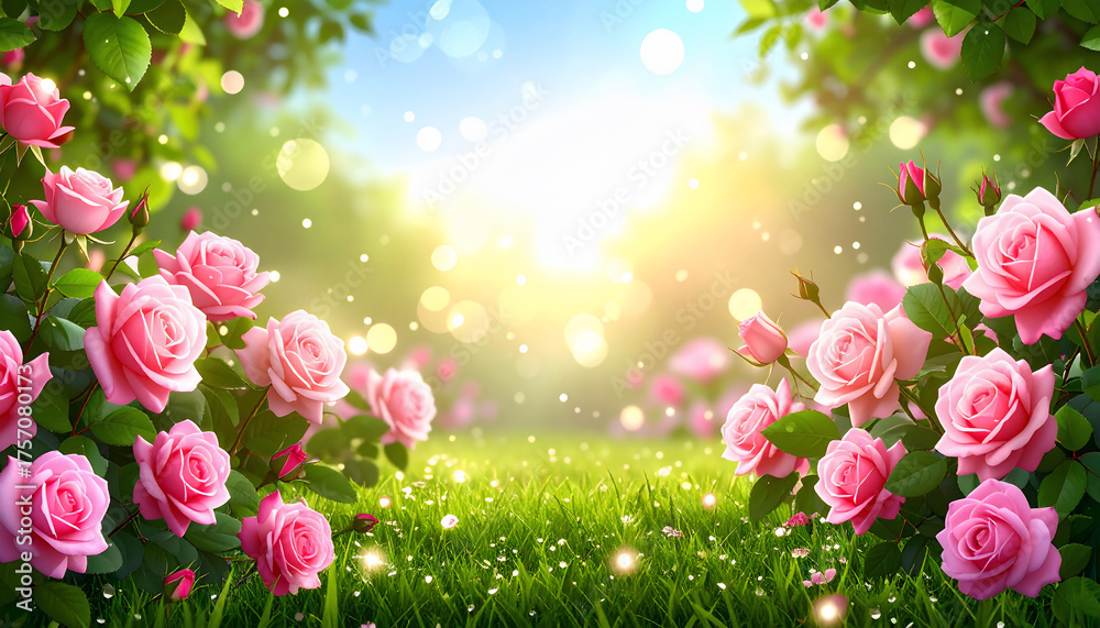 Obraz premium Pink Roses Garden Background