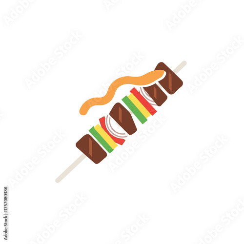 Delicious Shish Kebab Skewer with Vegetables and Sauce Illustration.
