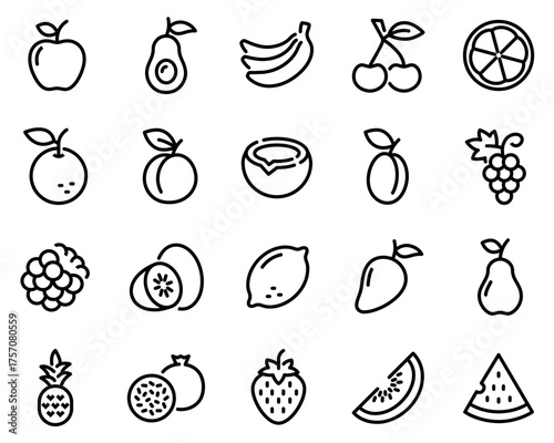 Simple Set of Fruits Related Vector Line Icons