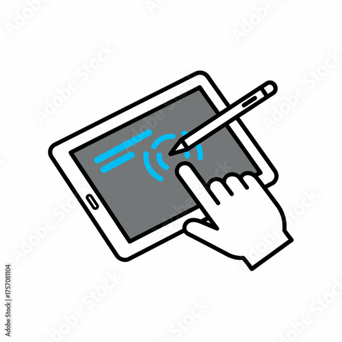 Digital Tablet with Stylus and Hand Interaction for Technology Concept.
