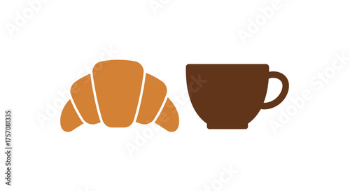 Simple delicious croissant and coffee cup isolated for breakfast or brunch food photography visuals isolated on white background