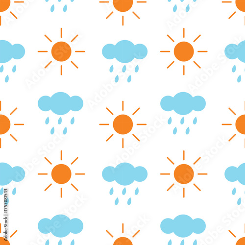 Sunny, cloudy, rainy, windy and stormy weather seamless pattern background for wrapping and wallpaper