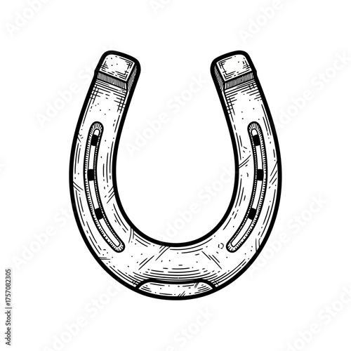 horse shoe engraving black and white outline