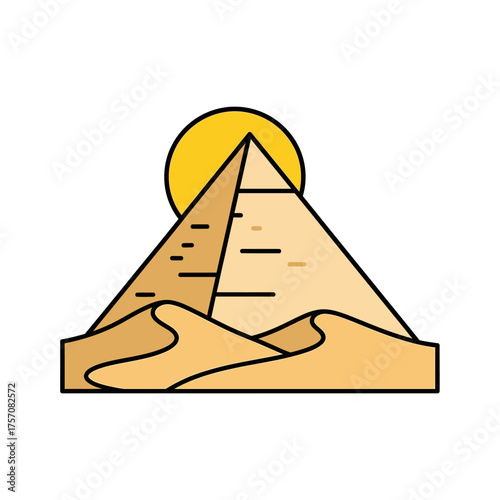 Egyptian Pyramid in Desert Landscape with Sun, Ancient Wonder, Travel Destination.