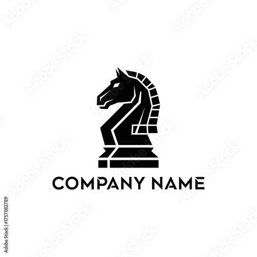 Elegant Black Chess Knight Piece Logo Design for Strategic Business.