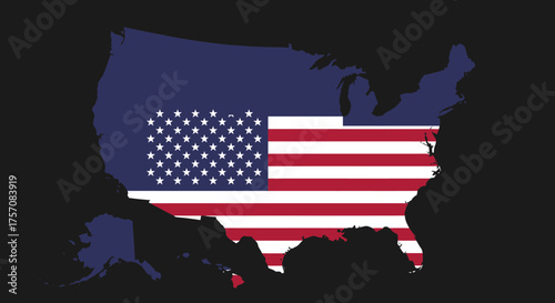 United states of america map with american flag overlay representing patriotism and national identity symbolizing freedom and democracy isolated on white background