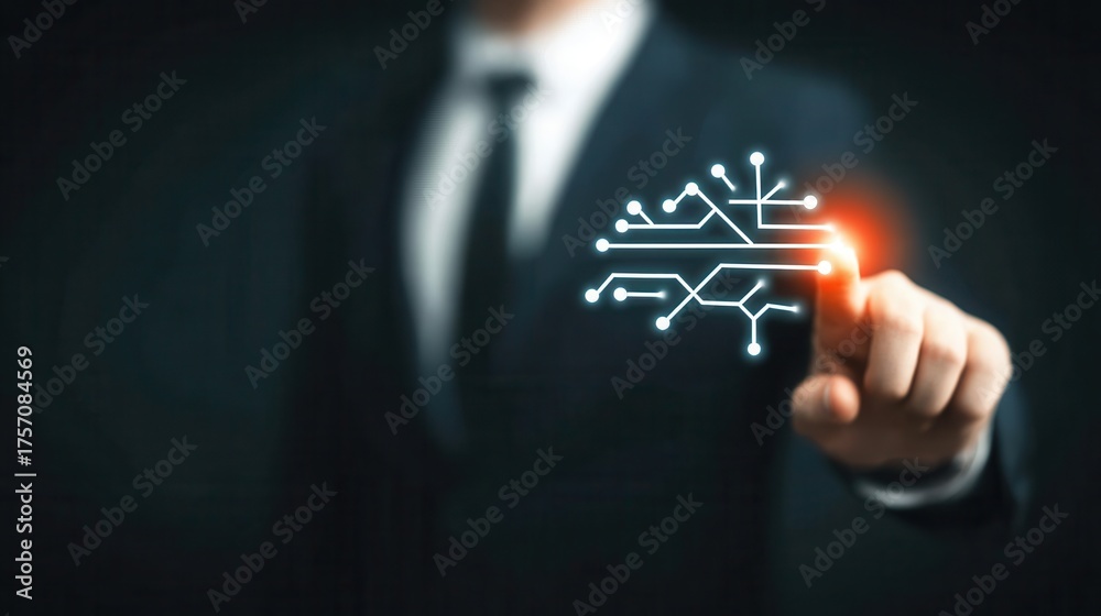 Fototapeta premium futuristic ai assisting leaders in making complex organizational decisions with transparent data streams