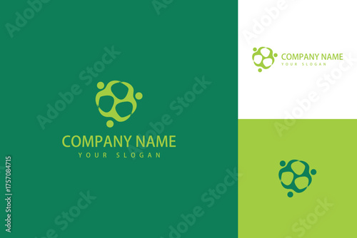 Abstract Green Teamwork Logo Design with Interconnected Figures.