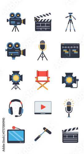 Film Production Equipment and Tools - Camera, Microphone, Clapperboard, and More.