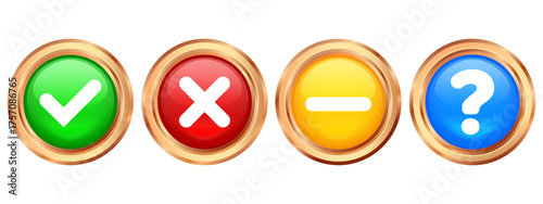 Vector check mark icon. Set of verification icons. Green check mark and red cross. Approval and rejection symbols. Element for your design, website, app, etc.