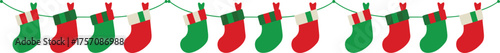 Vector art of a  string of christmas  border stockings in red and green
