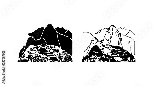 Mountain landscape with rocky terrain and peaks