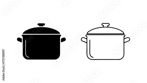 Cooking pot outline and solid with transparent background