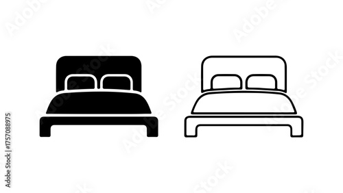 Bed with headboard outline and solid fill with transparent background