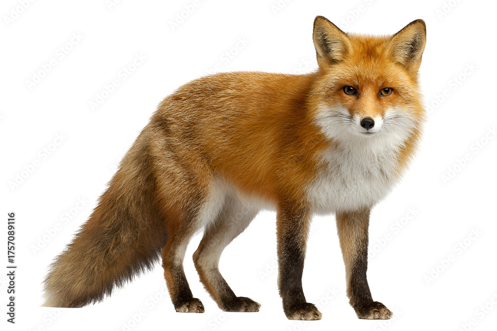 Fototapeta premium Portrait of majestic red fox in detailed studio shot standing elegantly alert with graceful pose and captivating gaze capturing the beautiful wild mammal animal